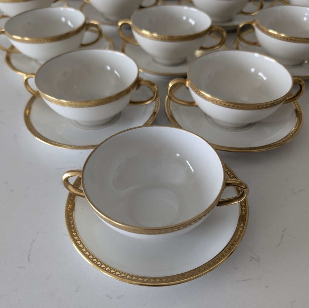 Limoges France William Guérin Circa 1900–1932 Soup Cup with Saucer Double Handle - Picture 3 of 16